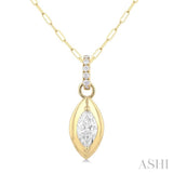 1/4 ctw Dome Marquise and Round Cut Diamond Fashion Pendant With Paper Clip Chain in 14K Yellow Gold