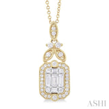 5/8 ctw Fusion Baguette and Round Cut Diamond Fashion Pendant With Chain in 14K Yellow and White Gold