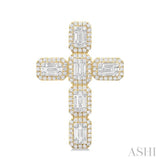 1 1/2 ctw Cross Fusion Baguette and Round Cut Diamond Fashion Pendant in 14K Yellow and White Gold