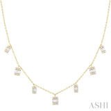 1/2 ctw Dangle Fusion Baguette and Round Cut Diamond Station Necklace in 10K Yellow Gold