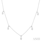 5/8 ctw Dangle Emerald and Round Cut Diamond Station Necklace in 14K White Gold