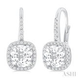 7X7 MM Cushion Cut White Topaz and 1/4 ctw Round Cut Diamond Halo Semi Precious Earring in 14K White Gold