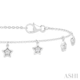 1/10 ctw Hanging Star Motif Round Cut Diamond Station Bracelet in 10K White Gold