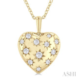 1/6 ctw Bold Star Engraved Puffed Heart Round Cut Diamond Fashion Pendant With Chain in 10K Yellow Gold