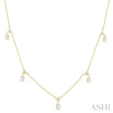 5/8 ctw Dangle Emerald and Round Cut Diamond Station Necklace in 14K Yellow Gold