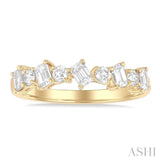 3/4 ctw Emerald and Round Cut Diamond Fashion Band in 14K Yellow Gold