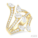 2 1/4 ctw Bypass Three-Way Split Marquise, Pear and Round Cut Diamond Fashion Open Ring in 14K Yellow Gold