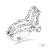 3/4 ctw Triple Chevron Round Cut Diamond Fashion Ring in 14K White Gold