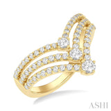 3/4 ctw Triple Chevron Round Cut Diamond Fashion Ring in 14K Yellow Gold