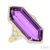 26x10 MM Hexagon Shape Amethyst and 1/2 ctw Round Cut Diamond Halo Semi Precious Ring in 14K Yellow Gold