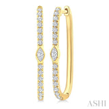 1/3 Ctw Marquise and Round Cut Diamond Rectangular Fashion Hoop Earrings in 14K Yellow Gold