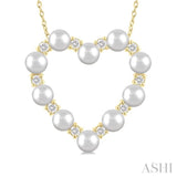 4 MM Round Shape Cultured Pearl and 1/3 Ctw Round Cut Diamond Heart Shape Pendant With Chain in 14K Yellow Gold