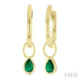 5x3 MM Bezel Set Pear Cut Emerald Precious Fashion Huggie Earrings in 14K Yellow Gold
