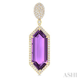 22x8 MM Hexagon Shape Amethyst and 7/8 Ctw Round Cut Diamond Halo Semi-Precious Earrings in 14K Yellow Gold
