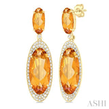 18x8 MM & 10x5 MM Oval Cut Citrine and 3/4 Ctw Round Cut Diamond Halo Semi-Precious Earrings in 14K Yellow Gold