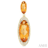 18x8 MM & 10x5 MM Oval Cut Citrine and 3/4 Ctw Round Cut Diamond Halo Semi-Precious Earrings in 14K Yellow Gold