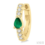 4X3 MM Pear Cut Emerald and 1/10 Ctw Round Cut Diamond Petite Huggie Earrings in 10K Yellow Gold