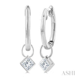 1/3 Ctw Bezel Set Princess Cut Diamond Huggie Earrings in 14K White Gold