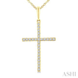 1/10 Ctw Round Cut Diamond Petite Cross Fashion Pendant With Chain in 10K Yellow Gold