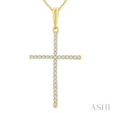 1/10 Ctw Cross Round Cut Diamond Fashion Pendant With Chain in 10K Yellow Gold