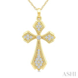 1/6 Ctw Cross Round Cut Diamond Fashion Pendant With Chain in 10K Yellow Gold