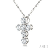 1/2 Ctw Round Cut Diamond Christian Cross 6-Stone Fashion Pendant With Chain in 14K White Gold