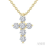 1/4 Ctw Round Cut Diamond Christian Cross 6-Stone Fashion Pendant With Chain in 14K Yellow Gold