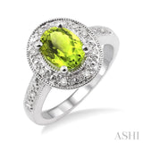 8x6 MM Oval Cut Peridot and 1/20 Ctw Single Cut Diamond Ring in Sterling Silver