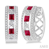 2.4x2.4 MM Princess Cut Ruby and 1/3 Ctw Round Cut Diamond Earrings in 14K White Gold
