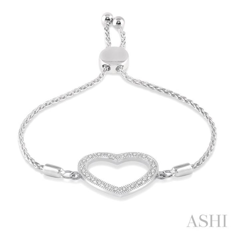 Silver Heart Shape Diamond Lariat Bracelet