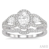 Oval Shape Three Stone Diamond Wedding Set
