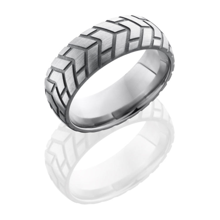Lashbrook Titanium 8Mm Domed Band With Tire Tread Pattern 8Dcycle3