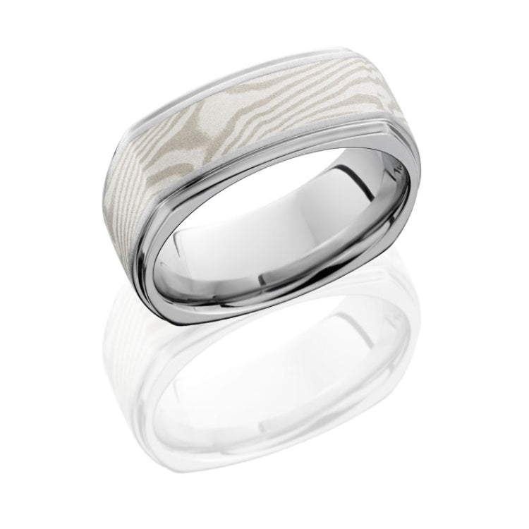 Lashbrook Cobalt Chrome 8.5Mm Flat Band With Grooved Edges And Sterling Silver And Palladium Mokume