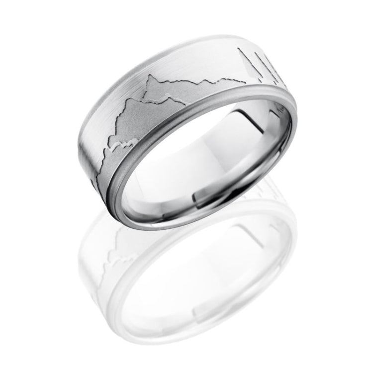 Lashbrook Cobalt Chrome 9Mm Flat Band With Grooved Edges And Mountain Pattern Cc9Fgemountain