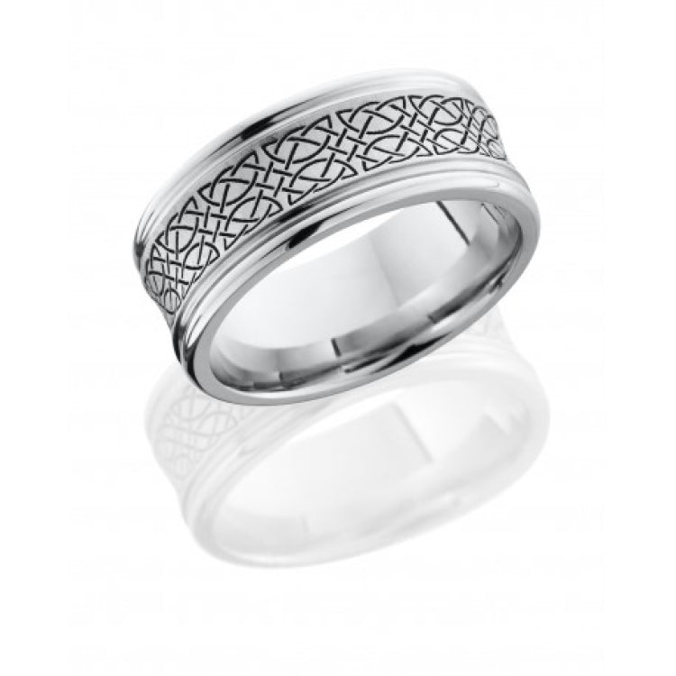 Lashbrook Cobalt Chrome 9Mm Concave Band With Rounded Edges And Laser Carved Celtic 18 Pattern Cc9Re