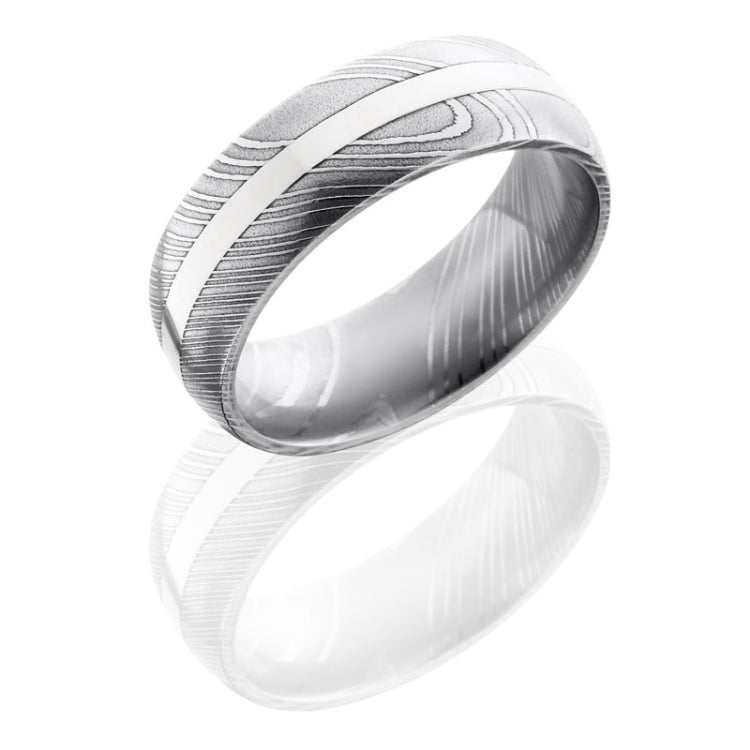 Lashbrook Damascus Steel 8Mm Domed Band With 2Mm 14Kw D8D12/14Kw