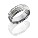 Lashbrook Damascus Steel 8Mm Domed Band With 2Mm Milgrained Ss D8D21/Ss2Mil