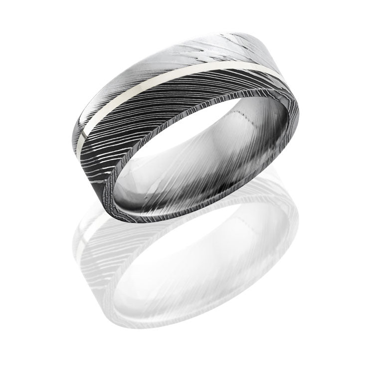 Lashbrook Damascus 8Mm Flat Band With 1Mm Sterling Silver Set At An Angle D8F11Angled/Ss