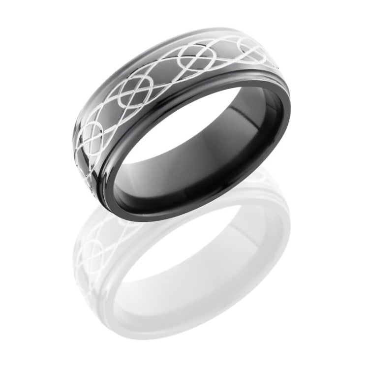 Lashbrook Zirconium 8Mm Domed Band With Grooved Edges And Celtic Pattern Z8Dge/Celtic7