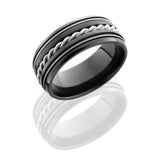 Lashbrook Zirconium 9Mm Domed Band With Milgrain And Sterling Silver Braid  Z9D2Milbraid/Ss