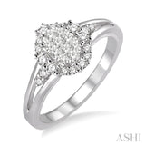 1/2 Ctw Oval Shape Round Cut Diamond Lovebright Ring in 14K White Gold