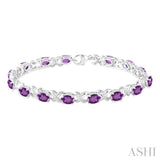 7x5 mm Oval Cut Amethyst and 1/20 Ctw Round Cut Diamond Fashion Bracelet in Sterling Silver
