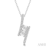 1/10 Ctw Asymmetric Parallel Bars Round Cut Diamond 2Stone Sterling Silver Pendant With Cable Chain