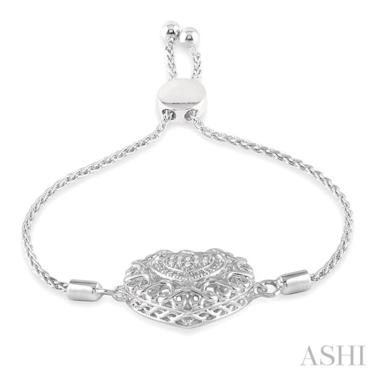 Silver Puff Heart Shape Lariat Diamond Bracelet