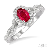 1/5 ctw Oval Shape Split Entwined Shank Round Cut Diamond Precious Ring With 6x4MM Oval Cut Ruby Center Stone in 10K White Gold