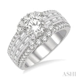 1 3/8 ctw Wide Shank Baguette and Round Cut Diamond Semi-Mount Engagement Ring in 14K White Gold