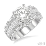 1 7/8 ctw Wide Shank Baguette and Round Cut Diamond Semi-Mount Engagement Ring in 14K White Gold