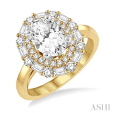 3/4 ctw Oval Shape Baguette and Round Cut Diamond Semi-Mount Engagement Ring in 14K Yellow and White Gold