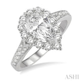 5/8 ctw Pear Shape Mount Round Cut Diamond Semi-Mount Engagement Ring in 14K White Gold