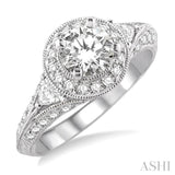 1 1/3 Ctw Diamond Engagement Ring with 3/4 Ct Round Cut Center Stone in 14K White Gold